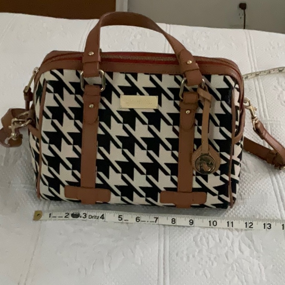Spartina black and cream houndstooth satchel hand bag with shoulder strap